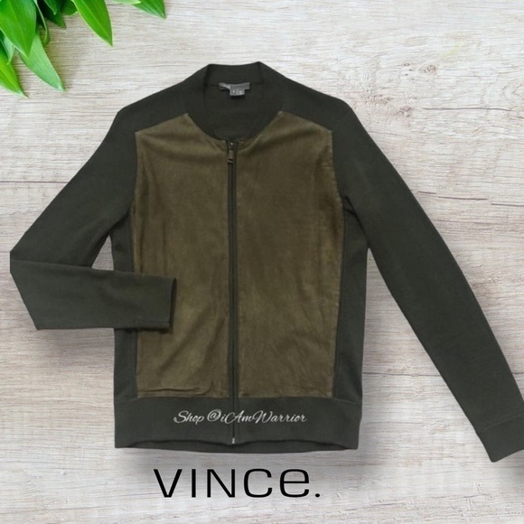 Vince olive genuine suede & wool zip up bomber jacket *shop@iamwarrior - Picture 4 of 9